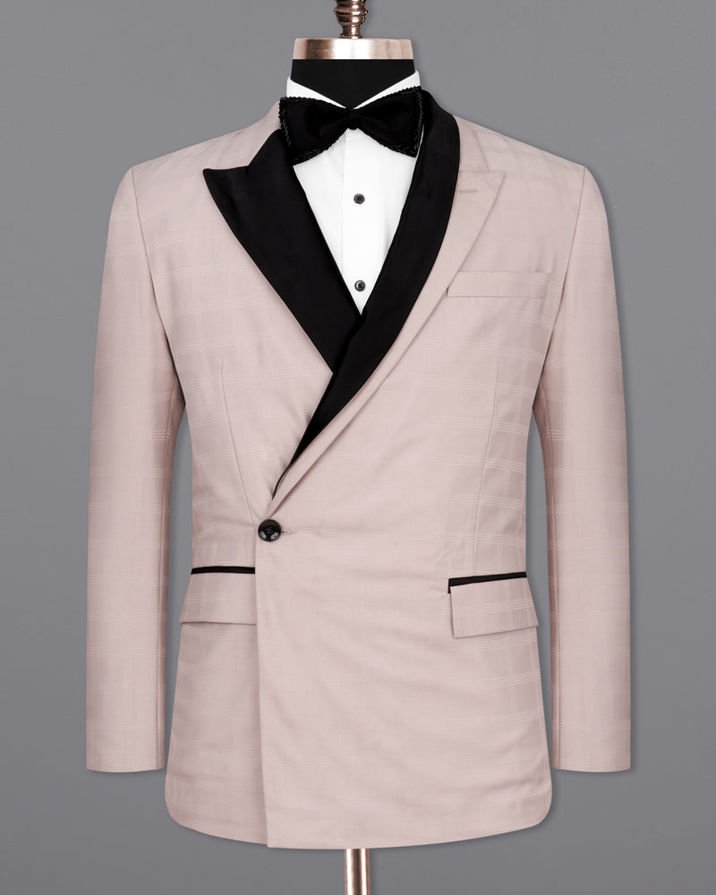 Pale Slate Peach Subtle Checkered Designer Suit