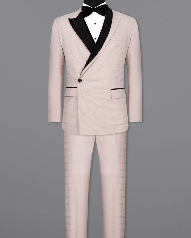 Pale Slate Peach Subtle Checkered Designer Suit