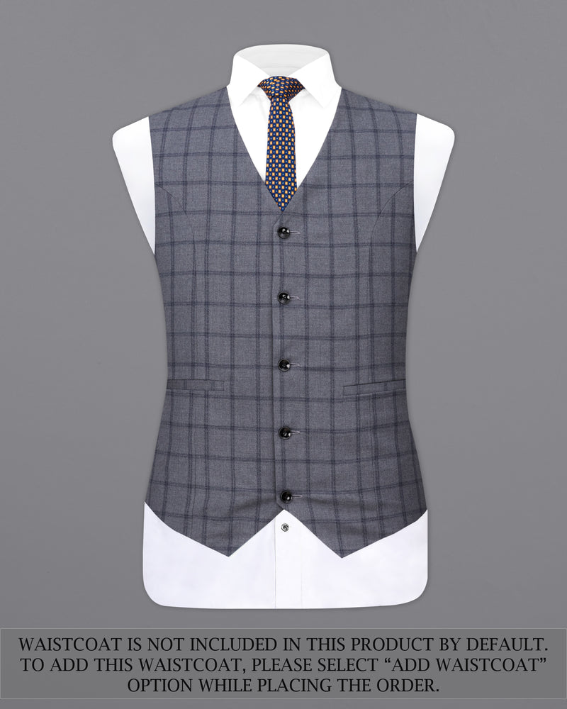 Wenge Gray Windowpane Double Breasted Designer Suit with Belt Closure