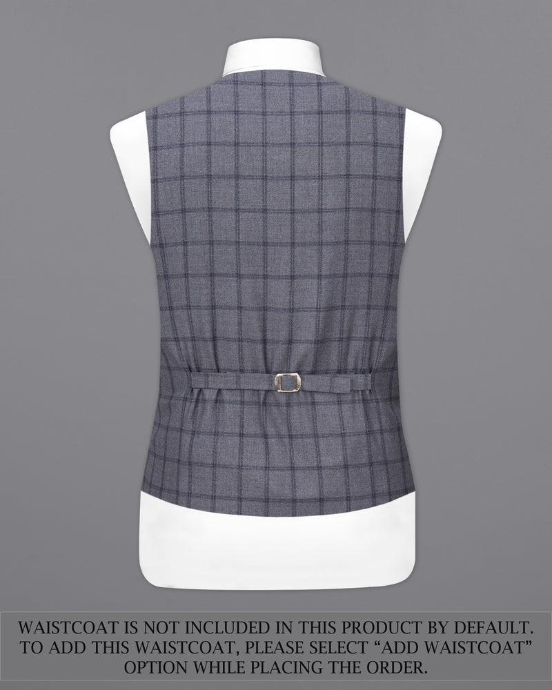 Wenge Gray Windowpane Double Breasted Designer Suit with Belt Closure