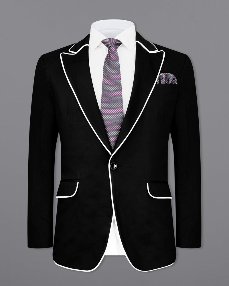 Jade Black With White Piping Work Designer Suit
