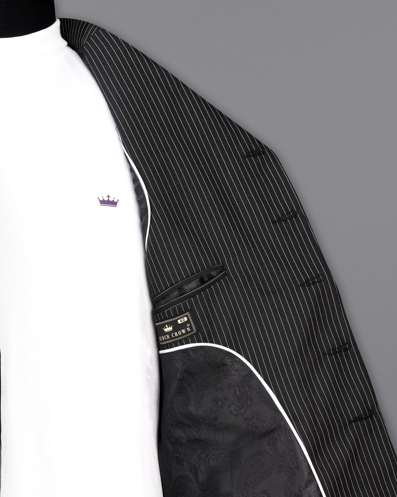 Zeus Black with White Striped Designer Breasted Suit