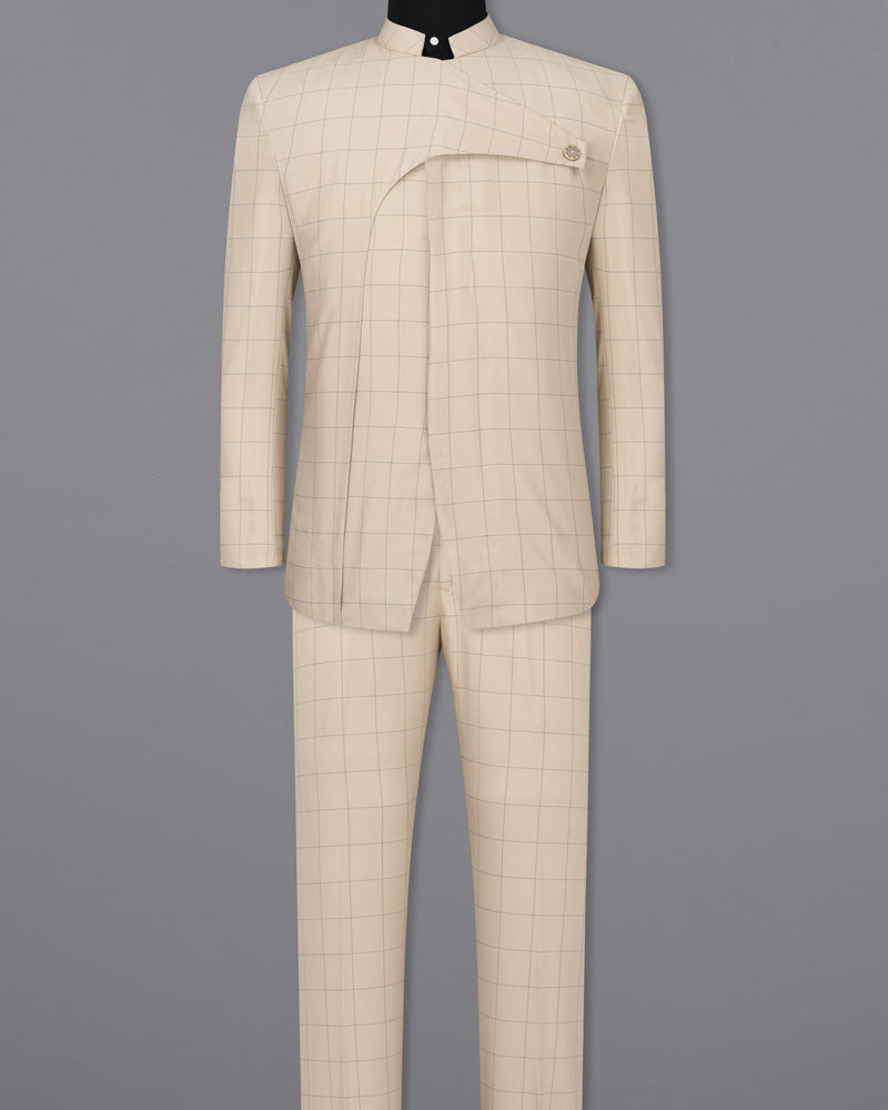 Hampton Cream Windowpane Bandhgala Designer Suit