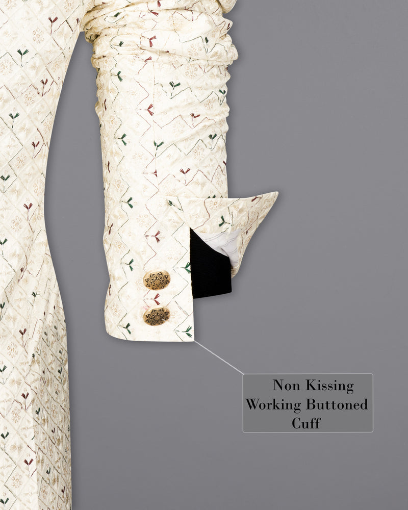 Fantasy Cream Zig Zag Cotton Thread Embroidered Bandhgala Jodhpuri Suit