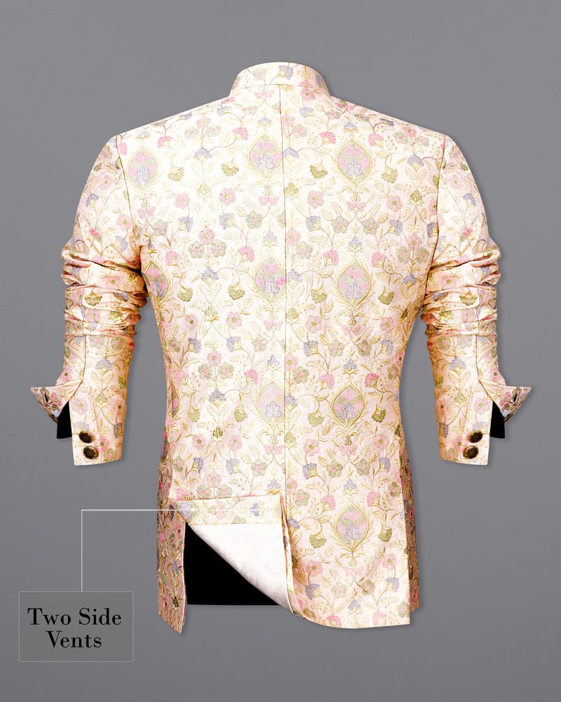 Citrine Cream Multicolour Floral Thread Embroidered Bandhgala Jodhpuri Suit