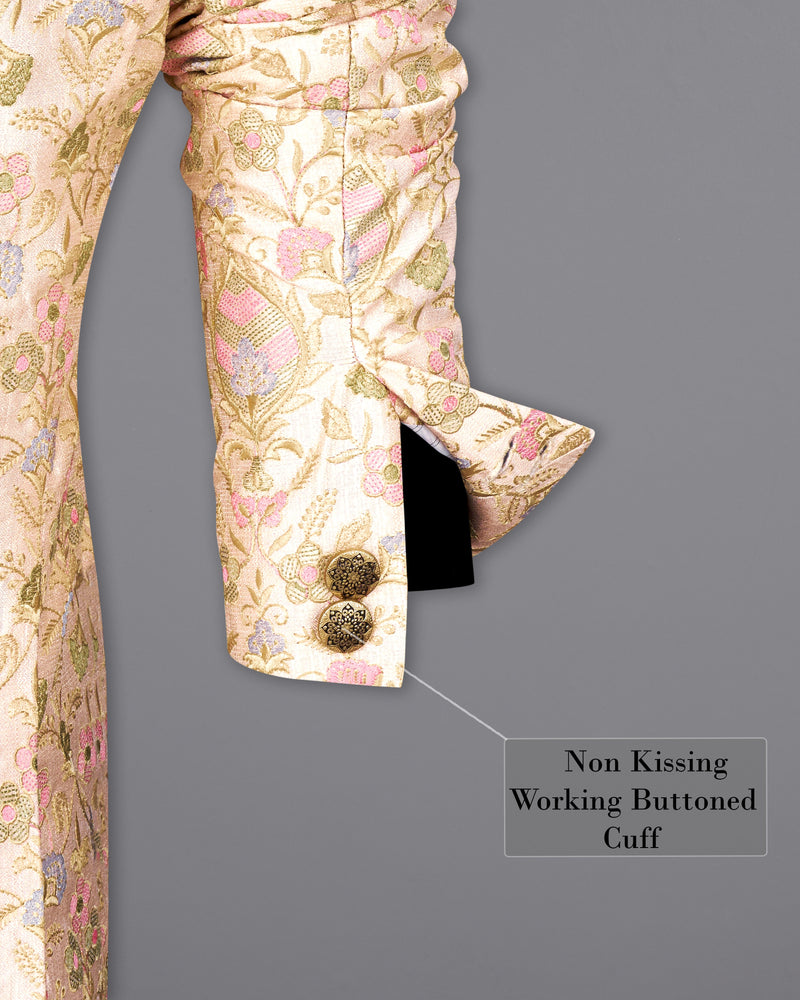 Citrine Cream Multicolour Floral Thread Embroidered Bandhgala Jodhpuri Suit