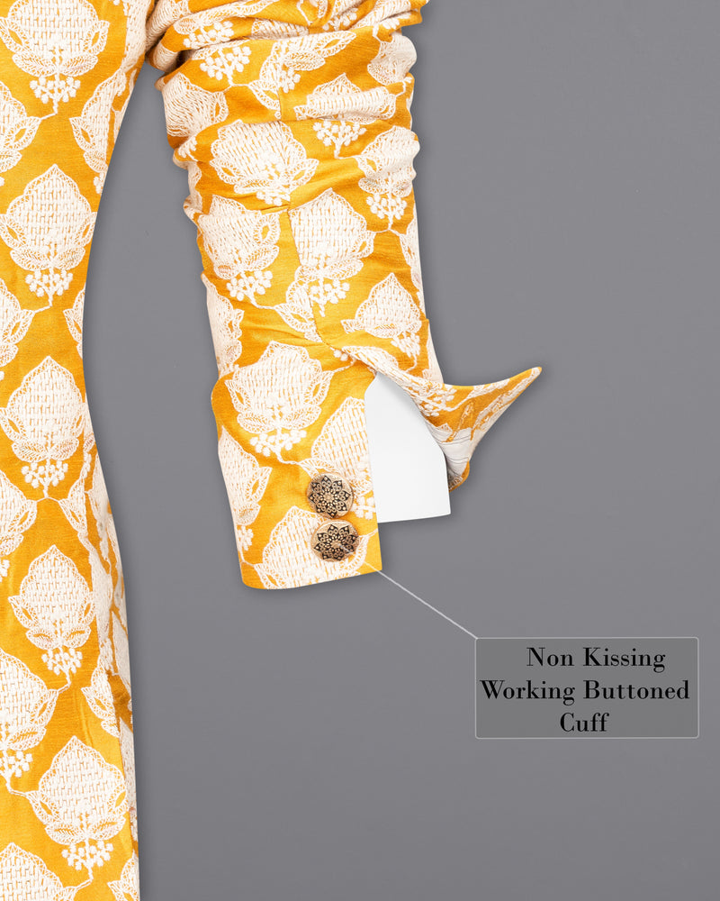 Squash Orange with White Embroidered Bandhgala Jodhpuri Suit