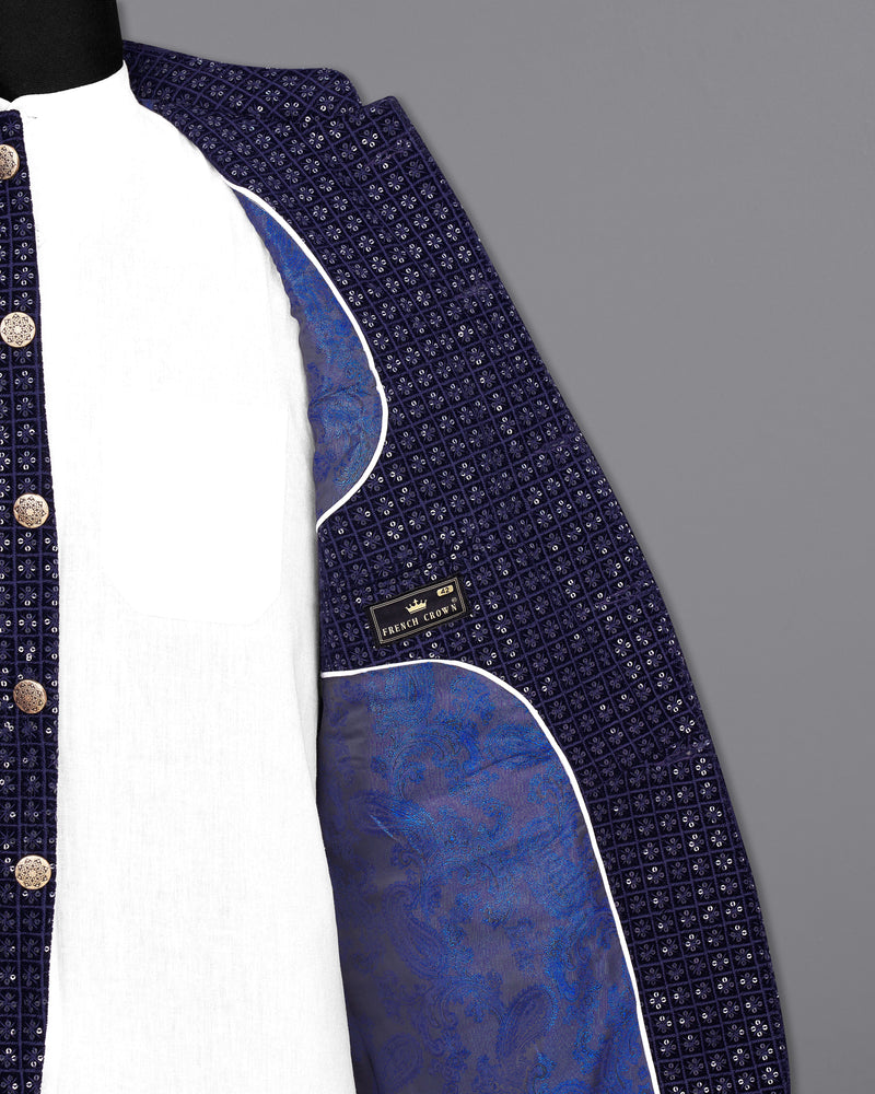 Haiti Blue Embroidered with Sequins Work Bandhgala Jodhpuri Suit