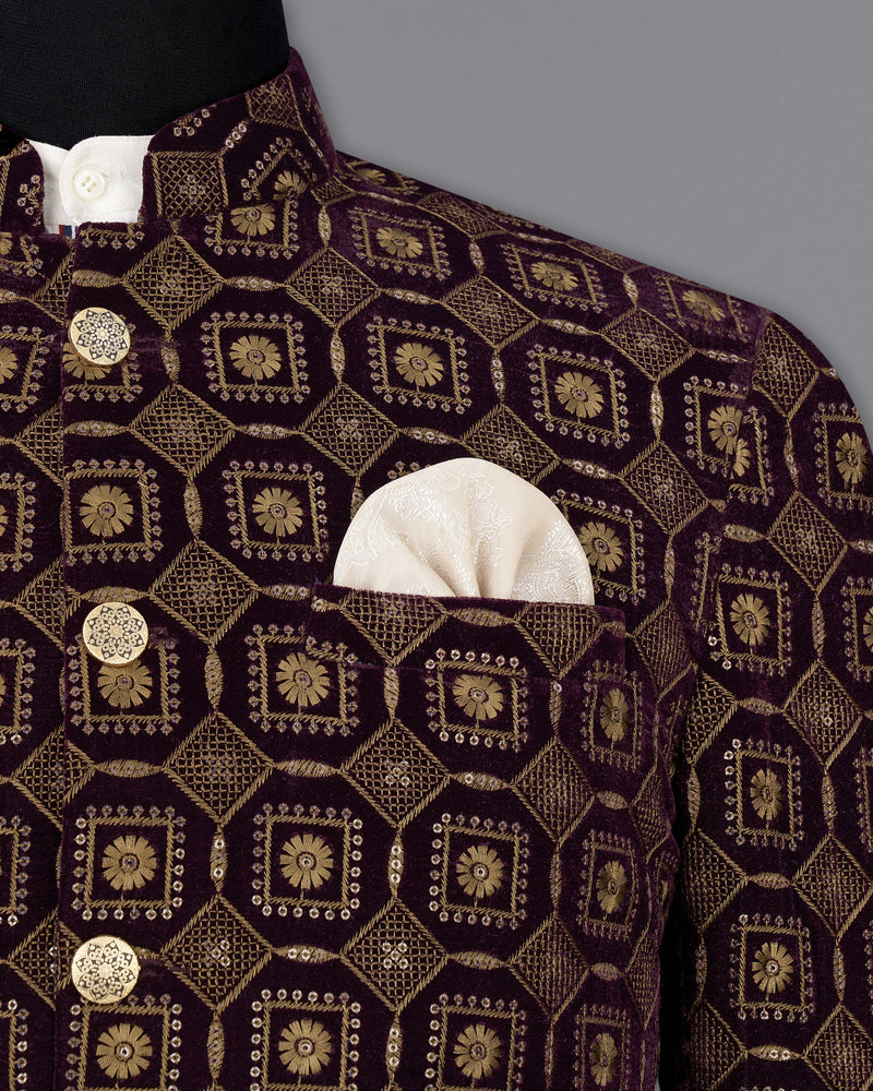 Ebony Marron with Mocha Brown Embroidered with Sequins Work Bandhgala Jodhpuri Suit