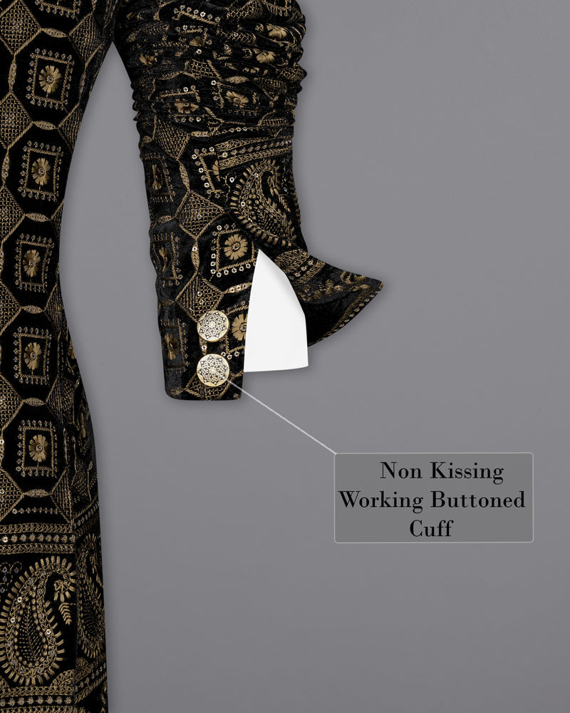Moccasin Brown and Black Embroidered Work Bandhgala Jodhpuri Suit