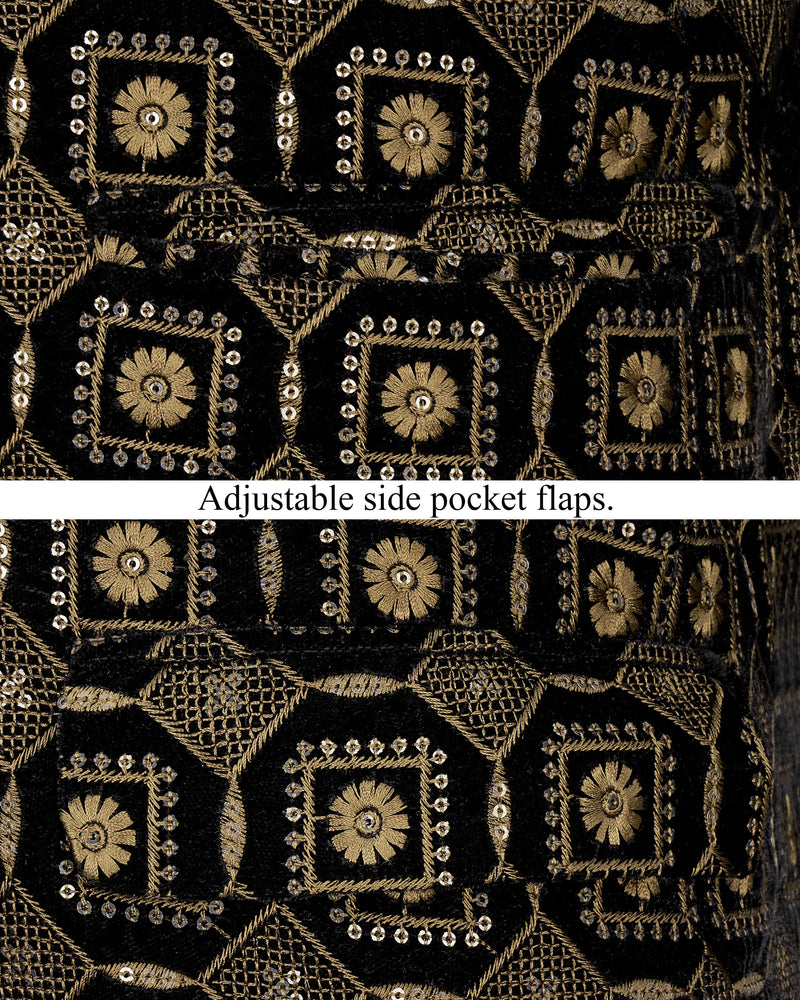 Moccasin Brown and Black Embroidered Work Bandhgala Jodhpuri Suit