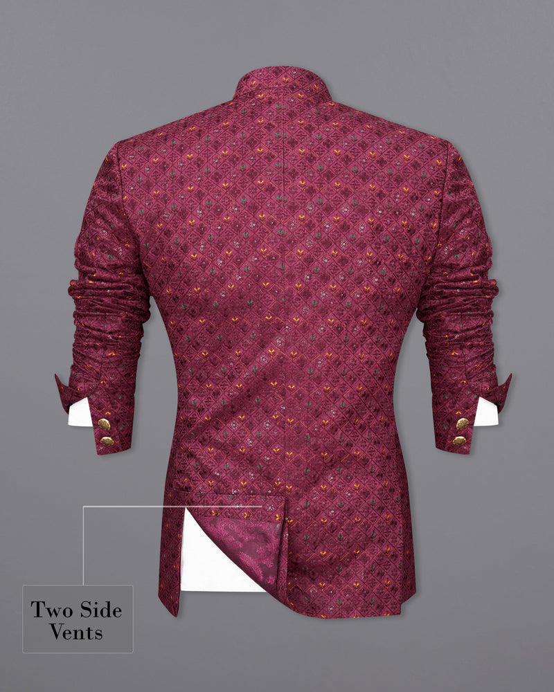 Old Mauve Maroon Cotton Thread Embroidered Bandhgala Jodhpuri Suit