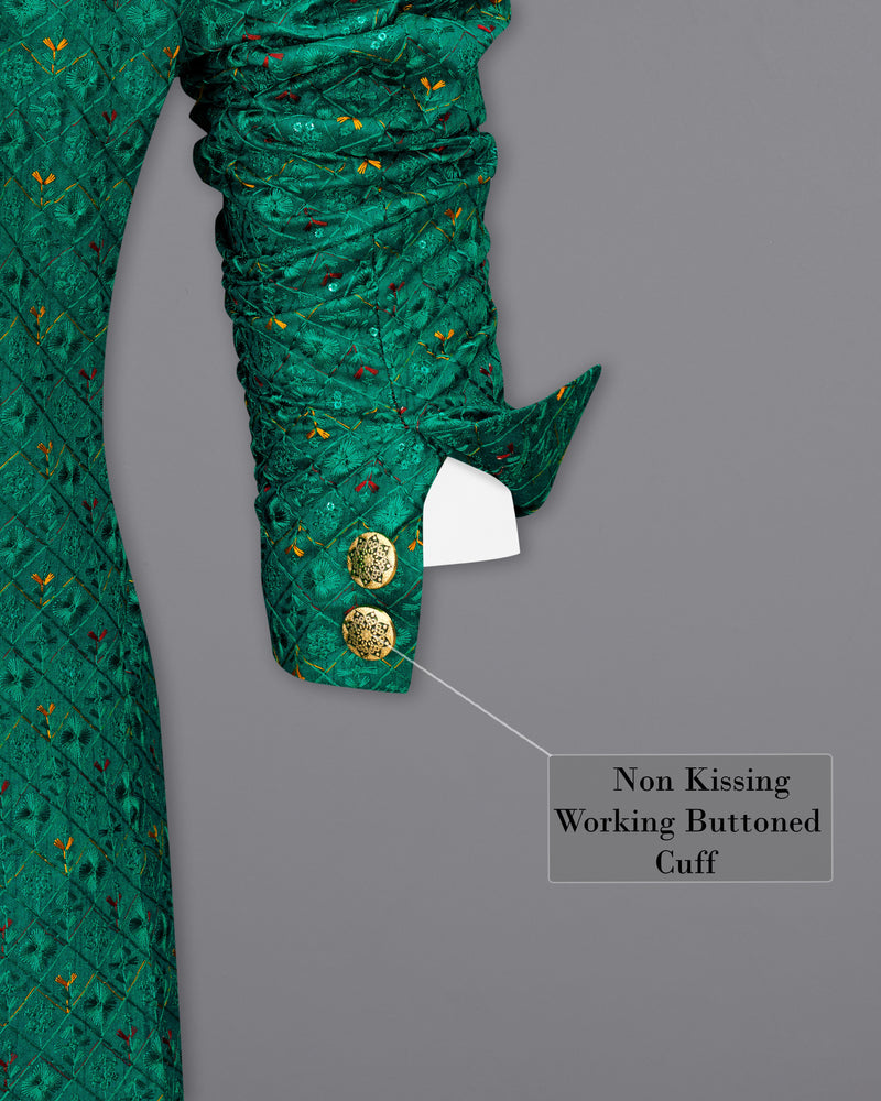 Jewel Green Cotton Thread Embroidered Bandhgala Jodhpuri Suit