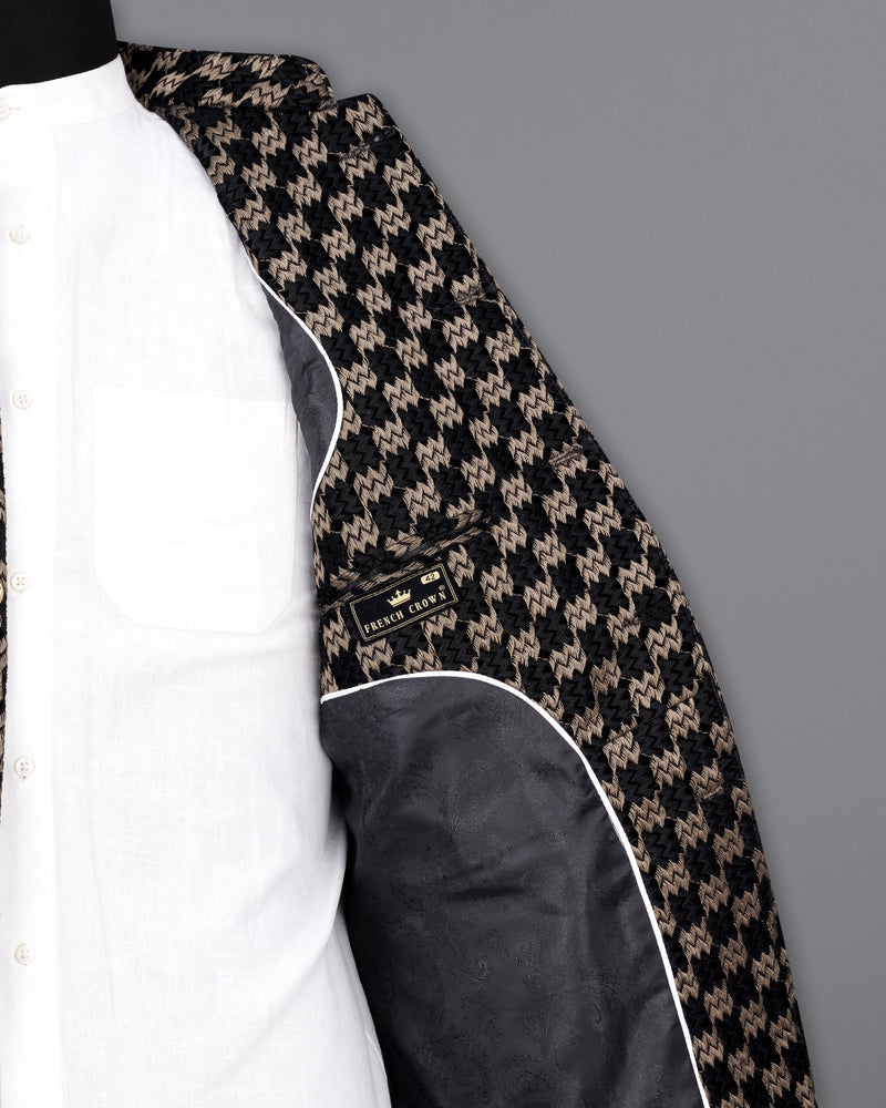 Jade Black with Pale Taupe Brown Cotton Thread Embroidered Bandhgala Jodhpuri Suit