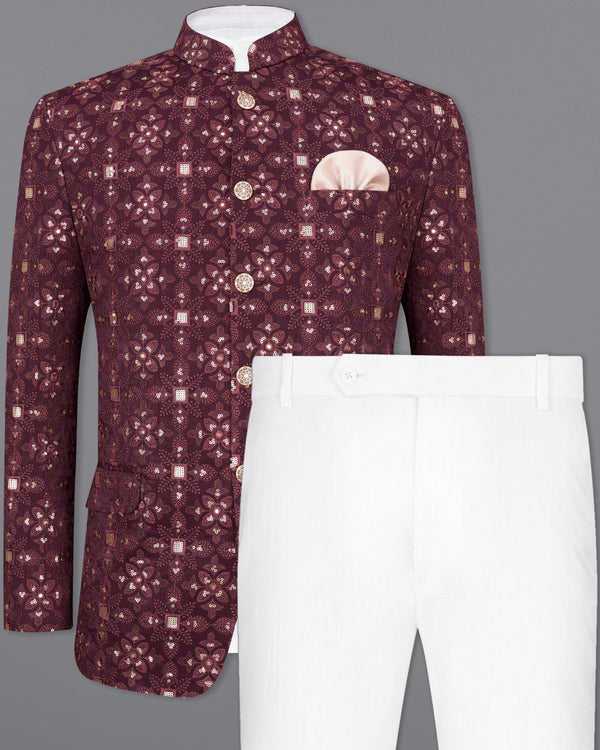 Cocoa Bean Maroon With Sequins Embroidered Bandhgala Jodhpuri Suit