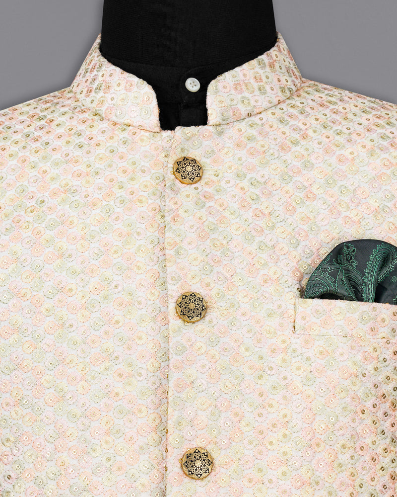 Mercury Cream Thread Embroidered Bandhgala Jodhpuri Suit