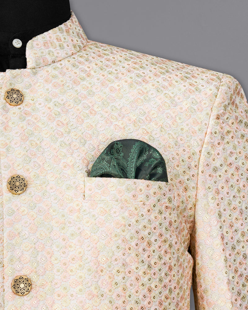 Mercury Cream Thread Embroidered Bandhgala Jodhpuri Suit