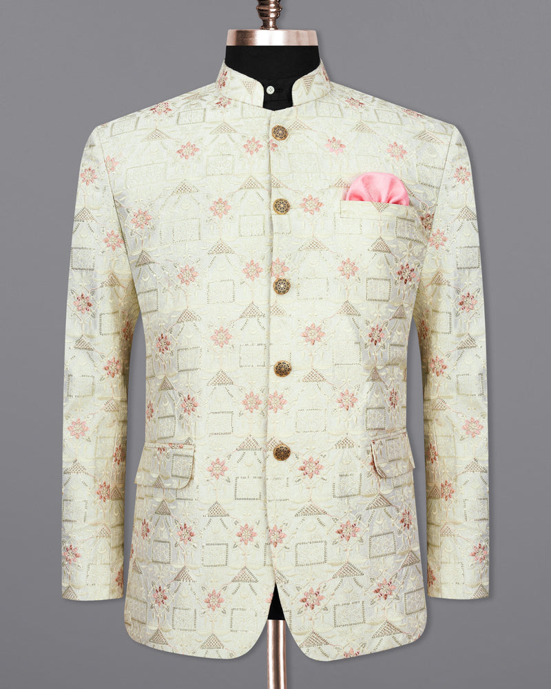 Albescent Cream with Sequins Embroidered Bandhgala Suit