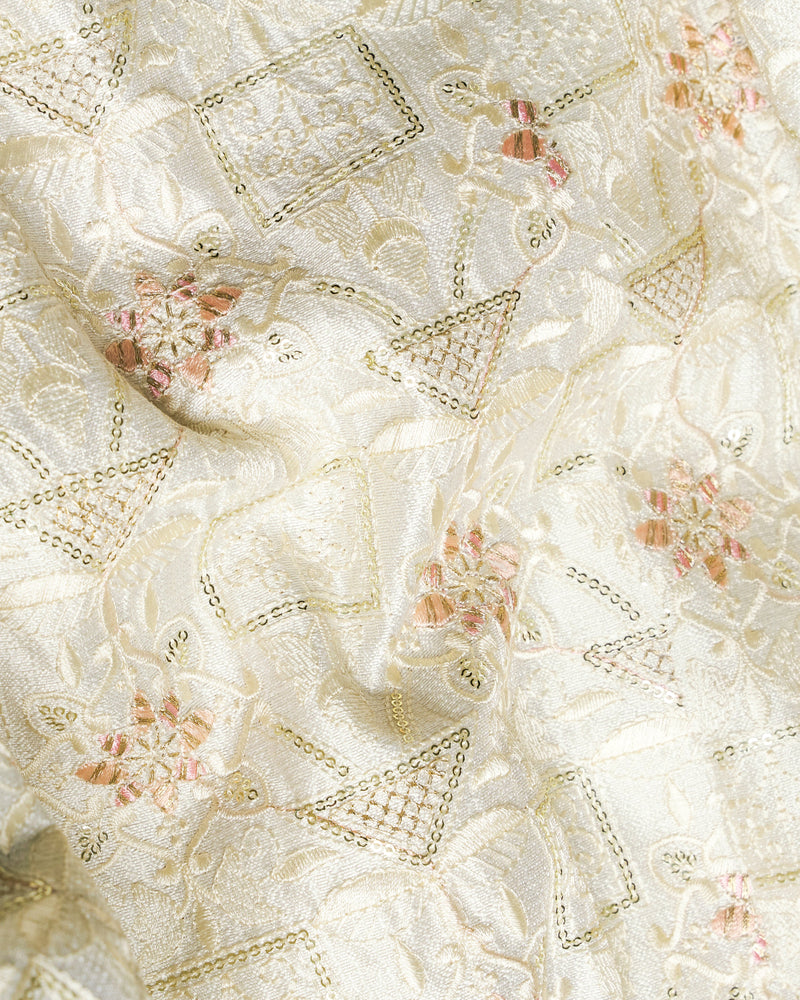 Albescent Cream with Sequins Embroidered Bandhgala Suit