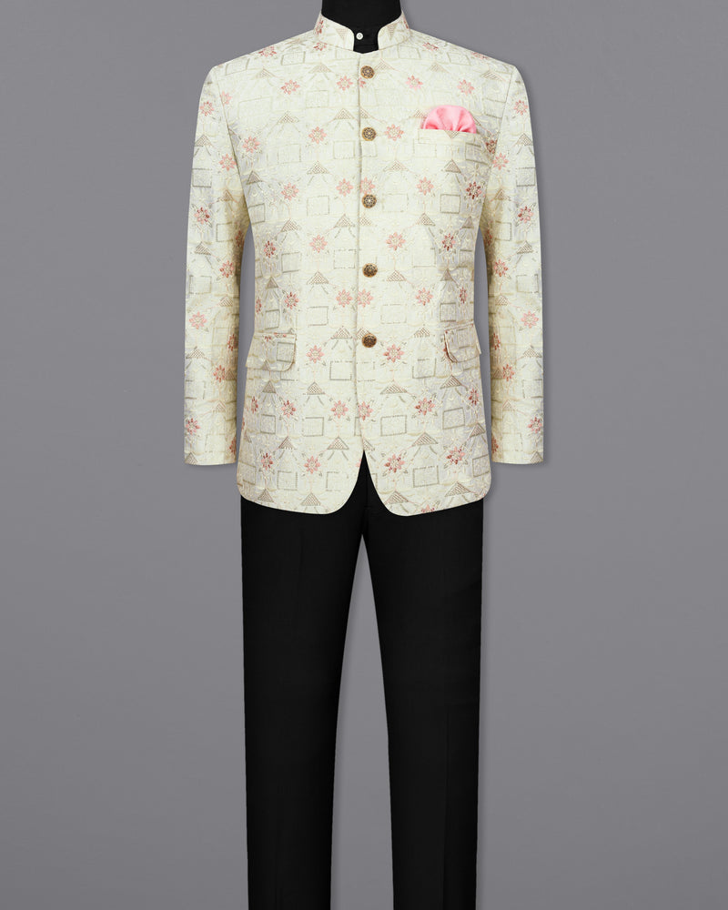 Albescent Cream with Sequins Embroidered Bandhgala Suit