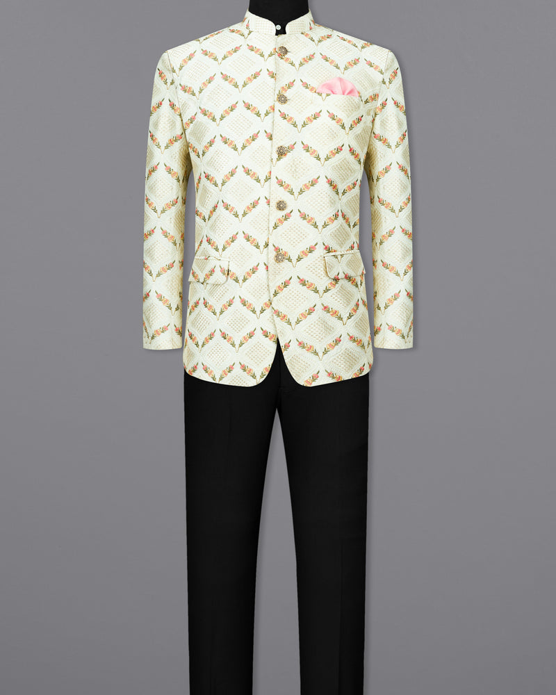 Albescent Cream with Sequins Embroidered Bandhgala Suit