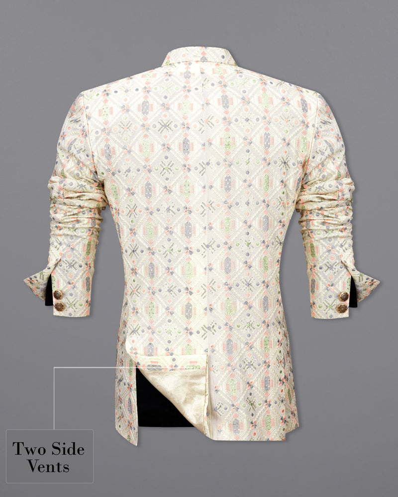 Swizzle Cream with Cotton Thread Embroidered Bandhgala Jodhpuri Suit