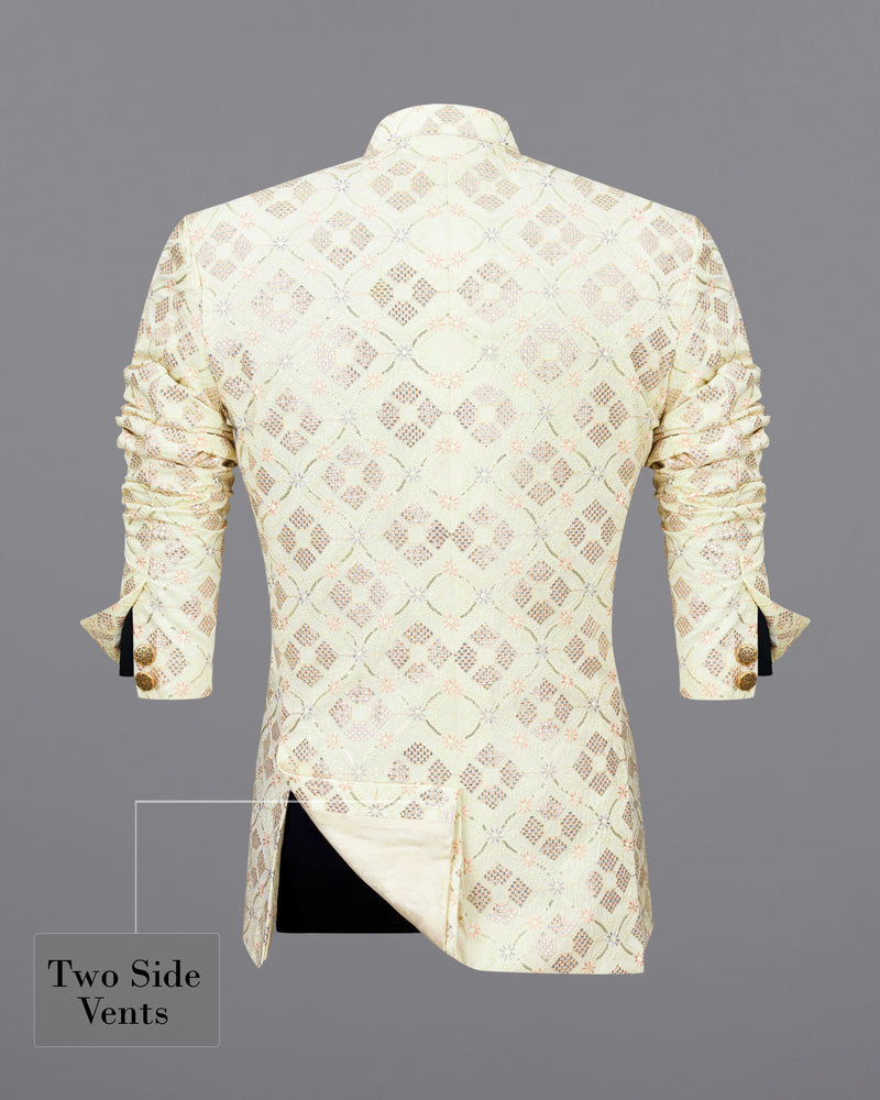 Mercury Cream Sequins Embroidered Bandhgala Jodhpuri Suit