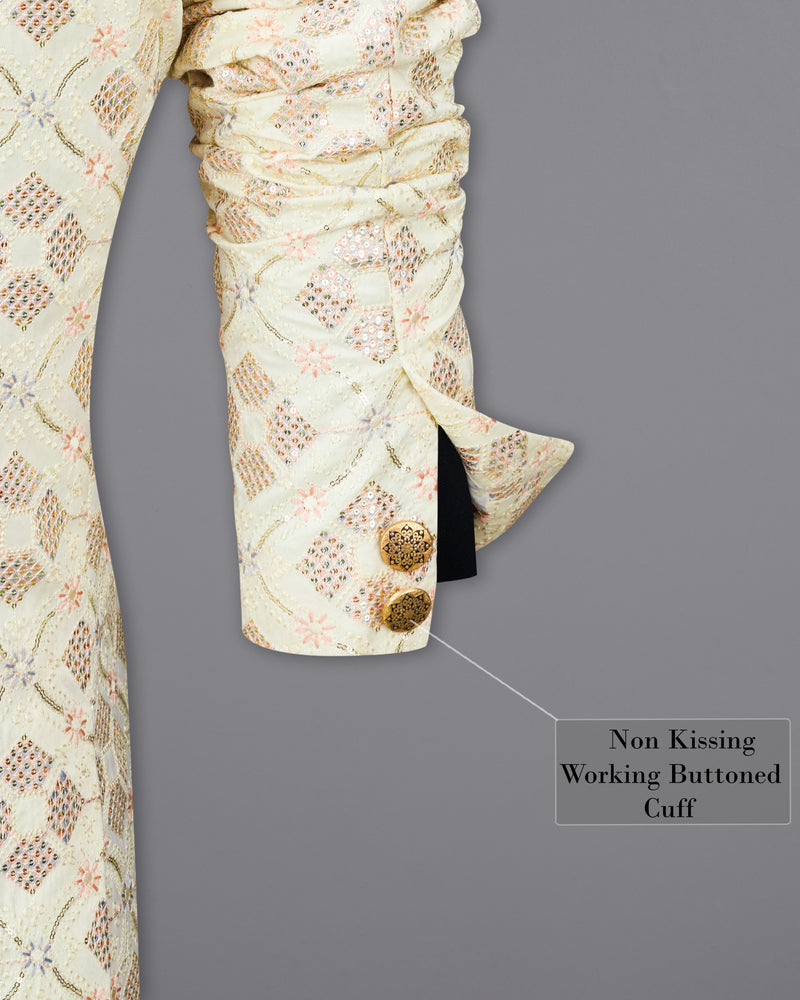 Mercury Cream Sequins Embroidered Bandhgala Jodhpuri Suit