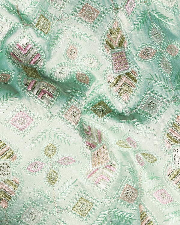 Coriander Green Thread Embroidered Bandhgala Jodhpuri Suit