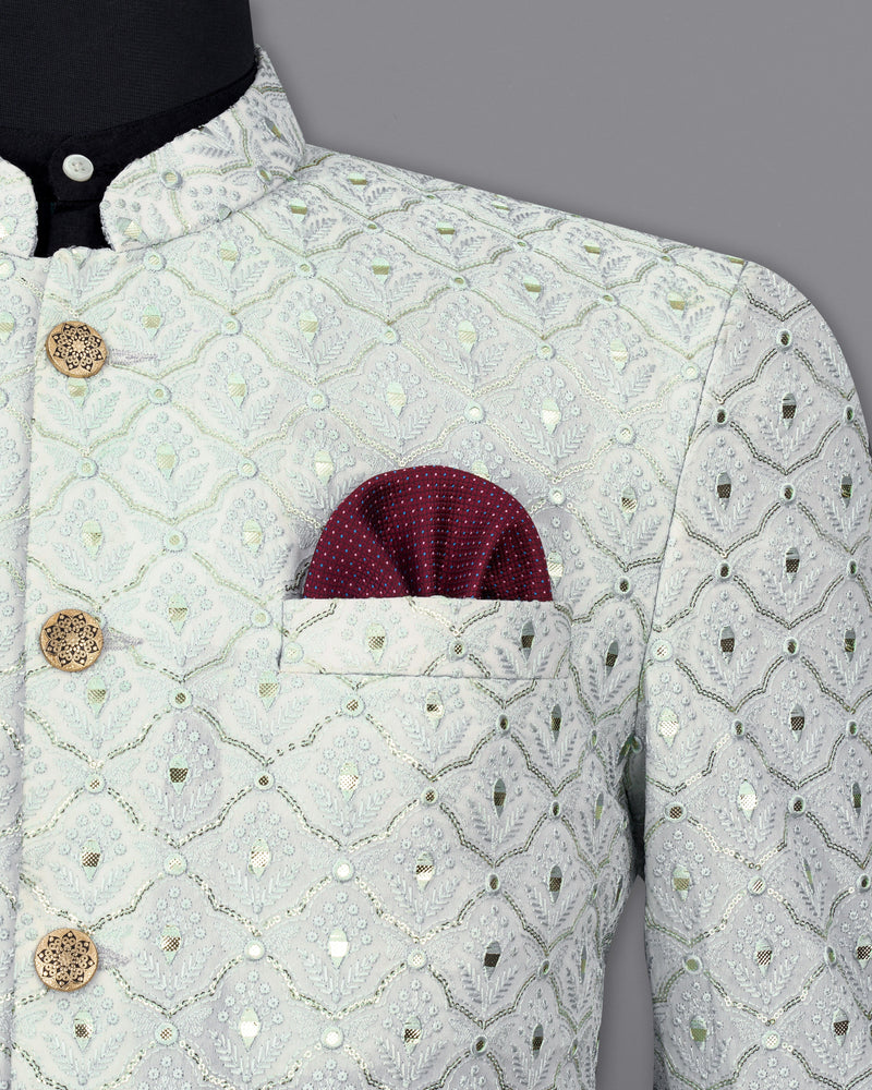 Languid Gray Mirror Embroidered Bandhgala Jodhpuri Suit