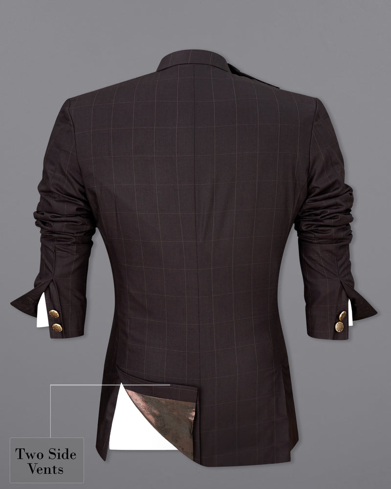 Piano Brown Windowpane Cross Buttoned Bandhgala Suit