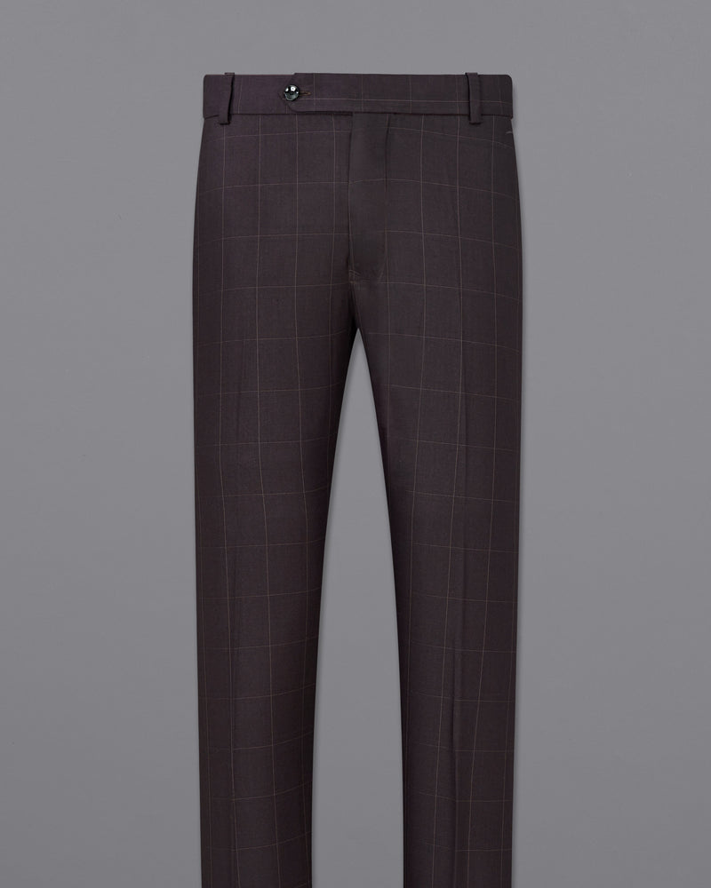 Piano Brown Windowpane Cross Buttoned Bandhgala Suit