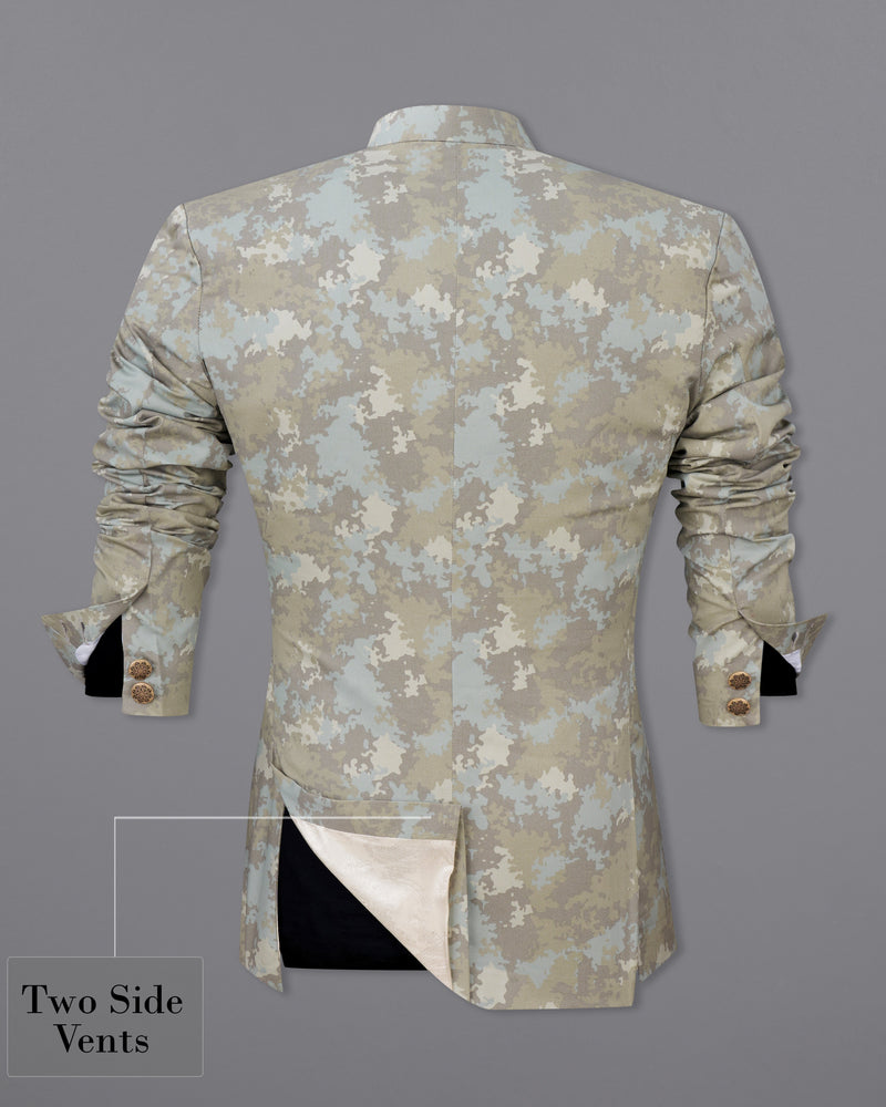Martini Brown with Foggy Cream Camouflage Premium Cotton Cross Buttoned Bandhgala Designer Suit