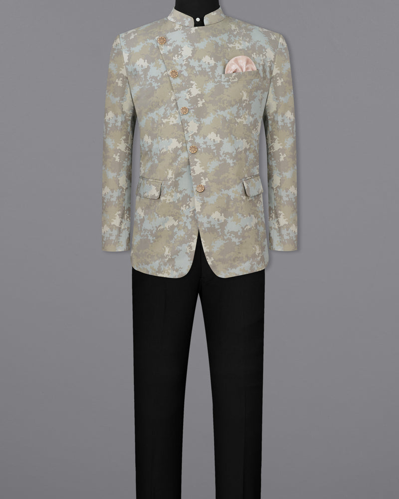 Martini Brown with Foggy Cream Camouflage Premium Cotton Cross Buttoned Bandhgala Designer Suit