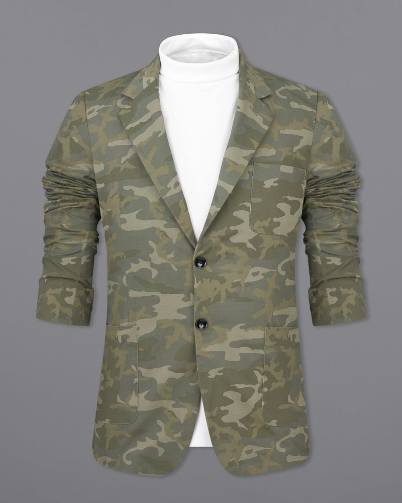Flax Smoke Green with Nomad Cream Camouflage Premium Cotton Designer Suit