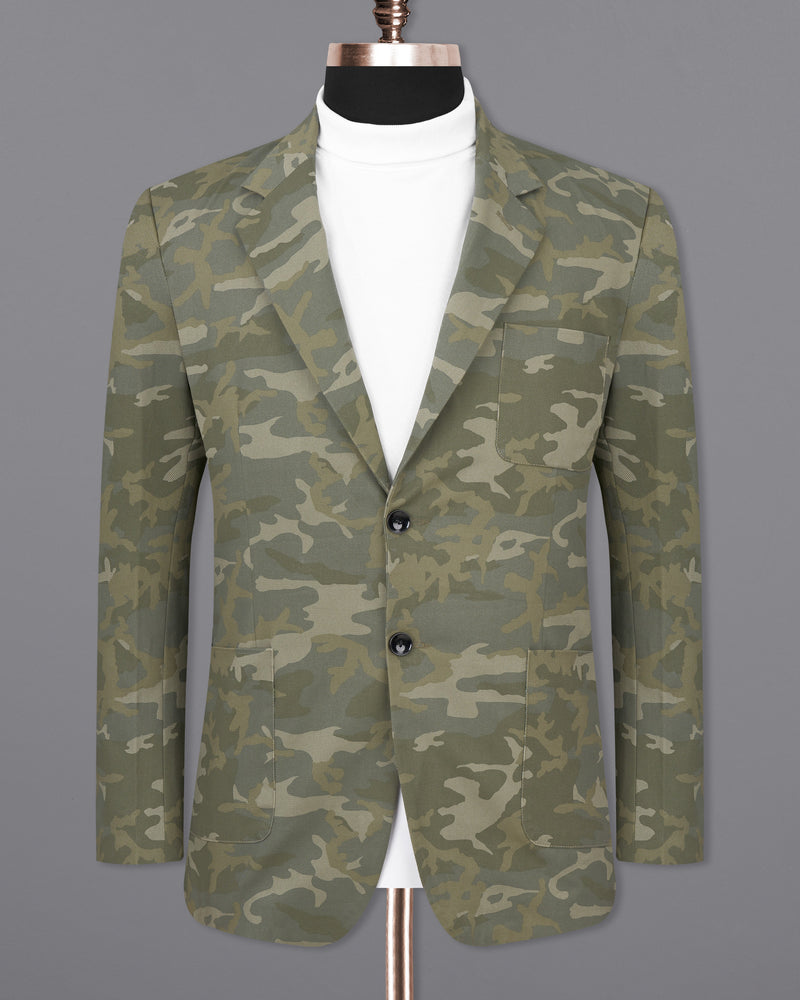 Flax Smoke Green with Nomad Cream Camouflage Premium Cotton Designer Suit