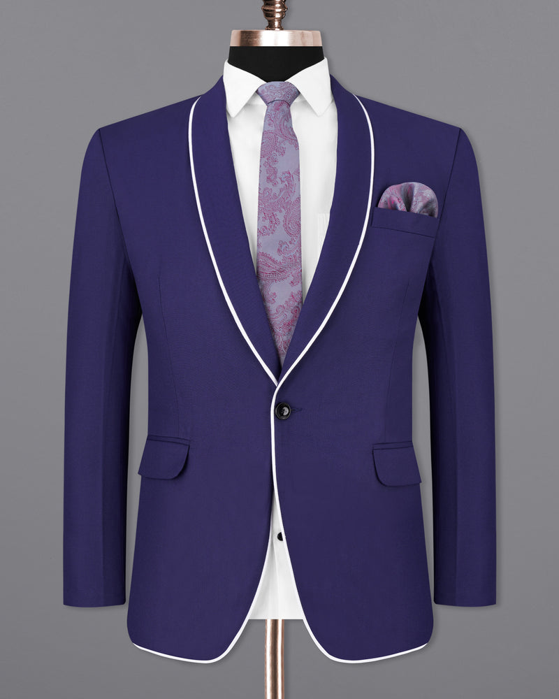 Martinique Blue with White Piping Work Single Breasted Suit