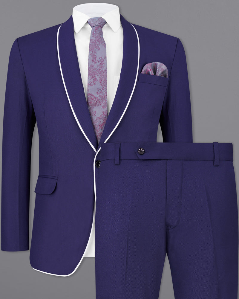 Martinique Blue with White Piping Work Single Breasted Suit