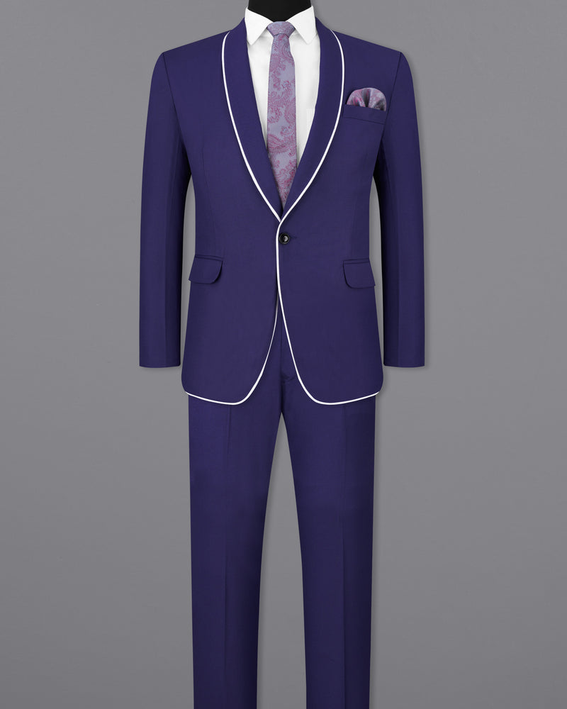 Martinique Blue with White Piping Work Single Breasted Suit