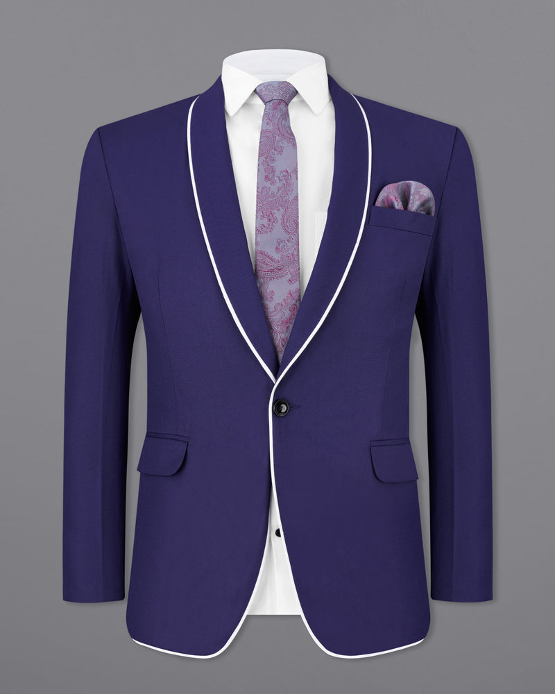 Martinique Blue with White Piping Work Single Breasted Suit