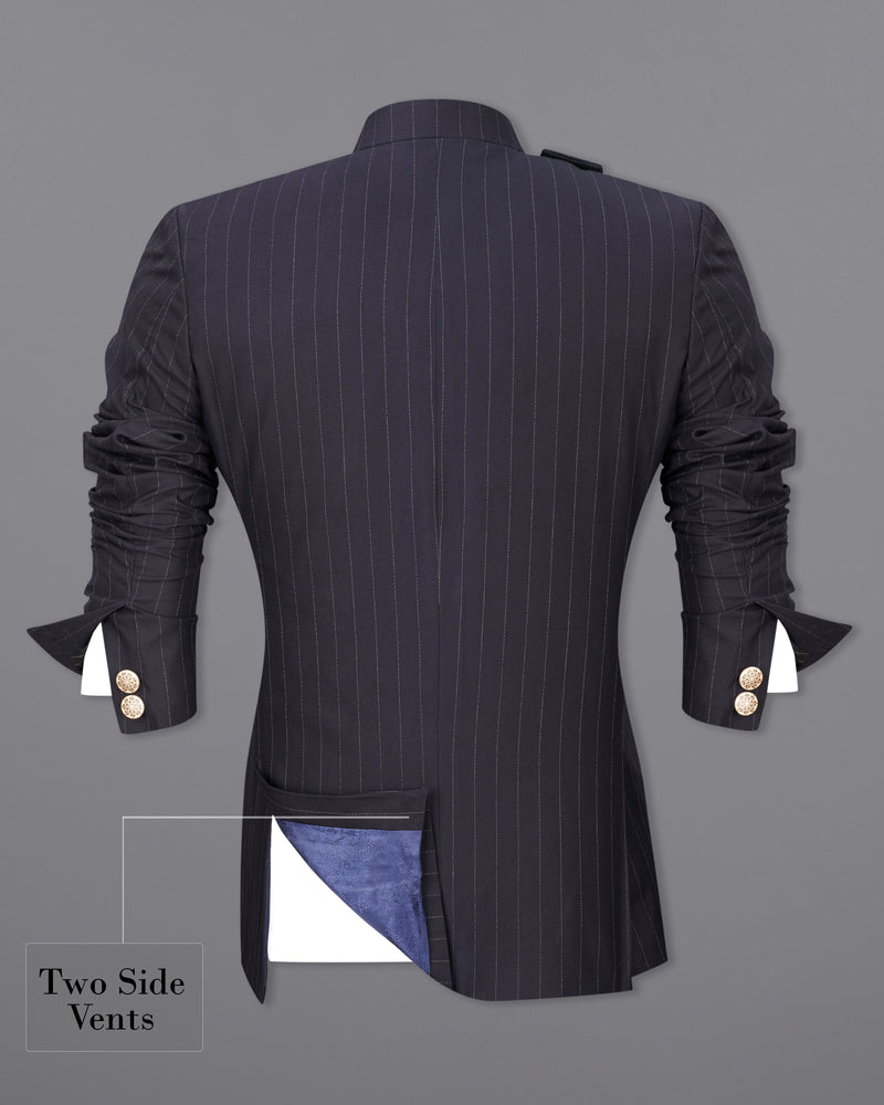 Thunder Black Striped Premium Cotton Bandhgala Suit