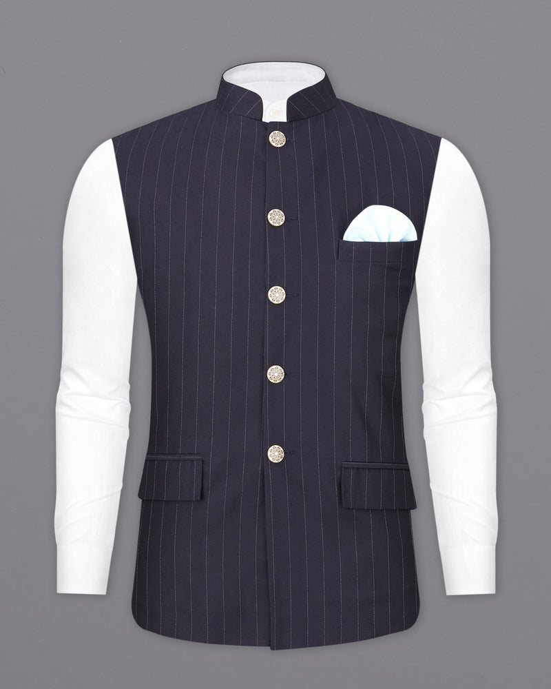 Thunder Black Striped Premium Cotton Bandhgala Suit