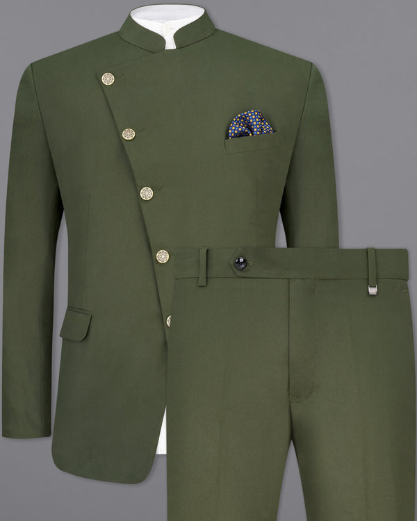 Twill Green Cross Buttoned Bandhgala Suit ST2459-CBG-36, ST2459-CBG-38, ST2459-CBG-40, ST2459-CBG-42, ST2459-CBG-44, ST2459-CBG-46, ST2459-CBG-48, ST2459-CBG-50, ST2459-CBG-52, ST2459-CBG-54, ST2459-CBG-56, ST2459-CBG-58, ST2459-CBG-60