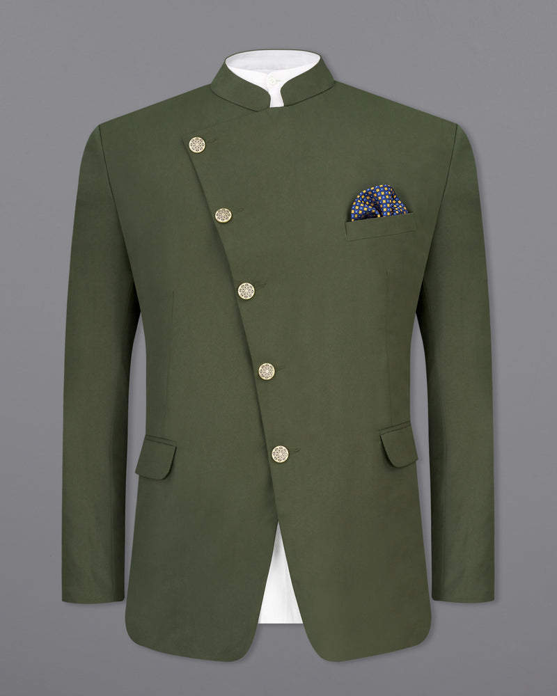 Twill Green Cross Buttoned Bandhgala Suit ST2459-CBG-36, ST2459-CBG-38, ST2459-CBG-40, ST2459-CBG-42, ST2459-CBG-44, ST2459-CBG-46, ST2459-CBG-48, ST2459-CBG-50, ST2459-CBG-52, ST2459-CBG-54, ST2459-CBG-56, ST2459-CBG-58, ST2459-CBG-60