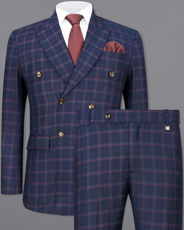 Outer Space Blue Plaid Double Breasted Suit