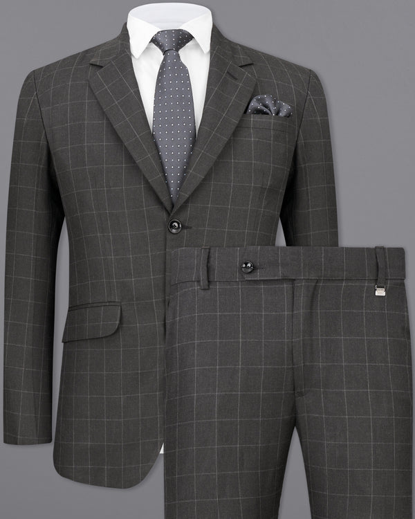 Charcoal Gray Windowpane Single Breasted Suit
