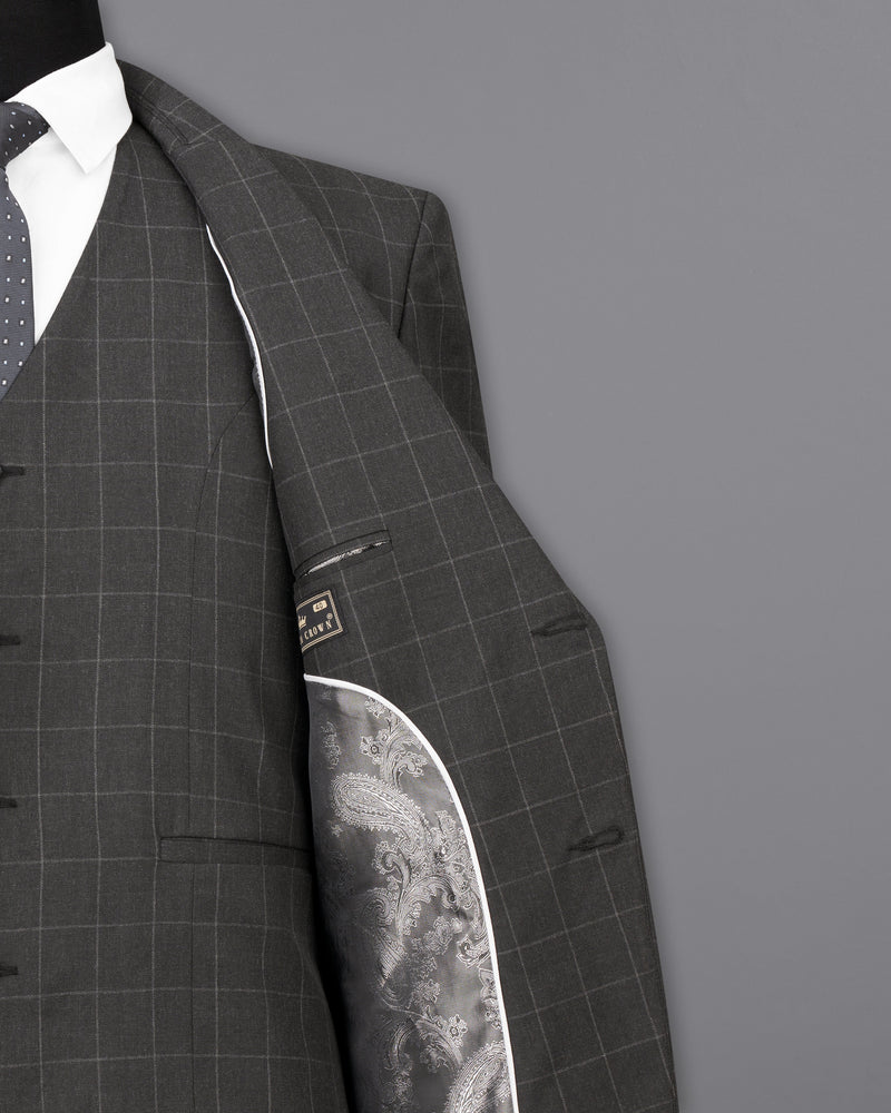 Charcoal Gray Windowpane Single Breasted Suit