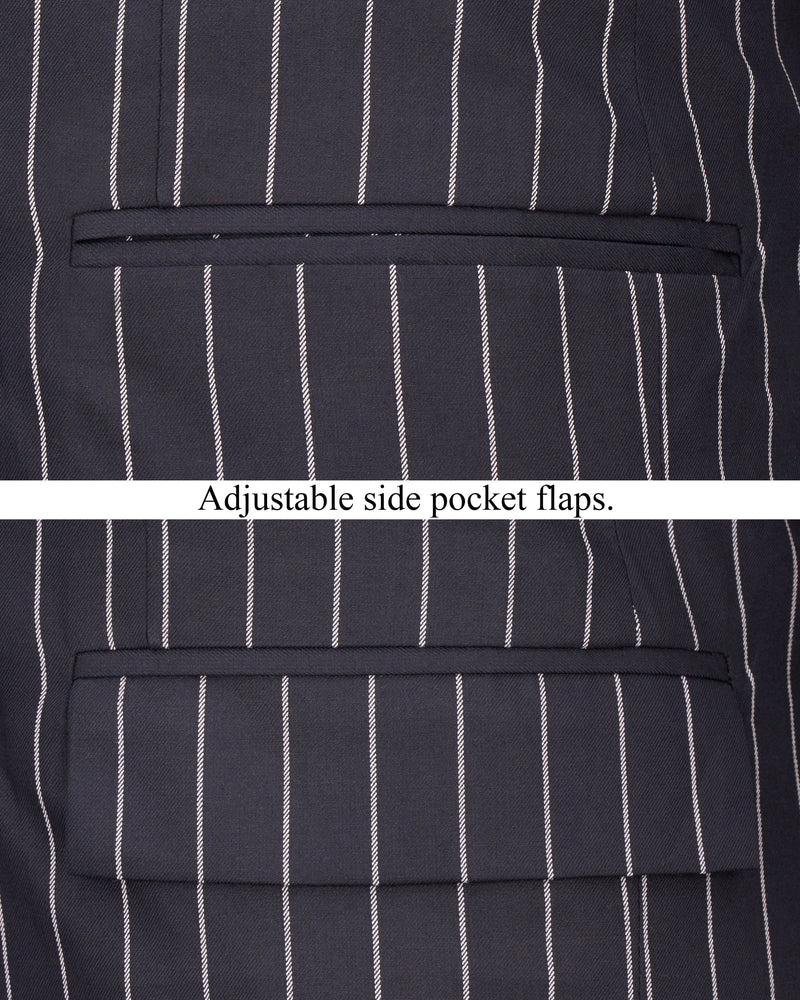 Thunder Black and White Striped Double-Breasted Suit