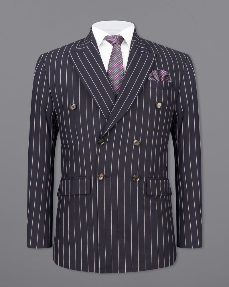 Thunder Black and White Striped Double-Breasted Suit