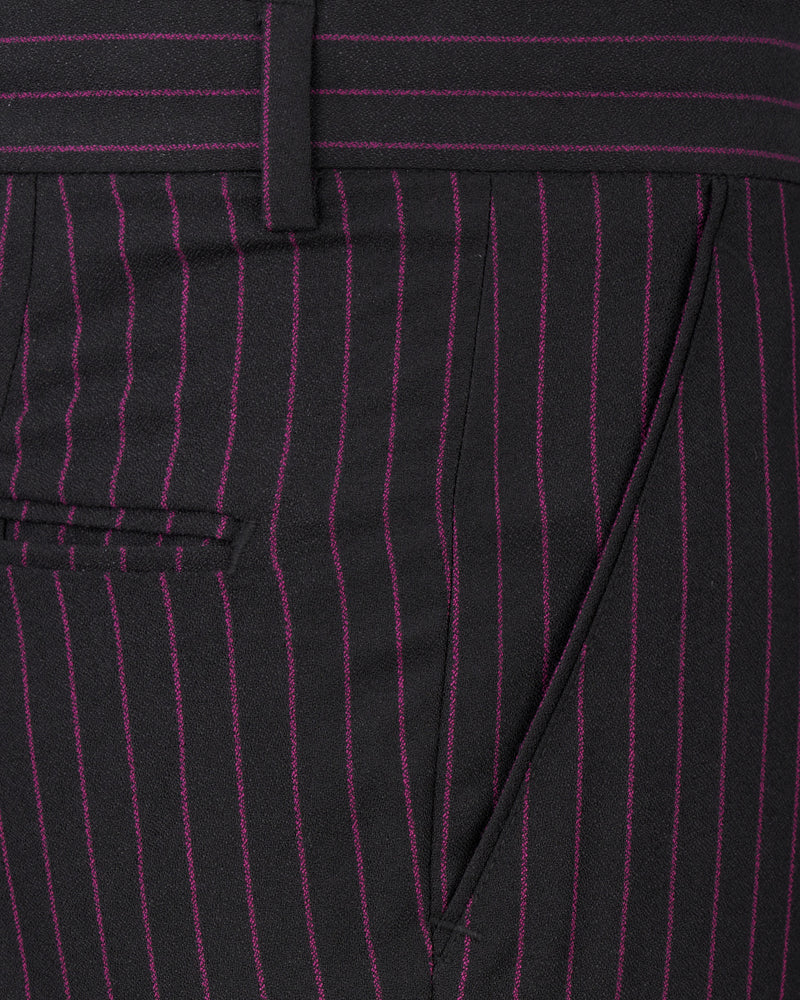 Zeus Black with Dark Mauve Pink Striped Cross-Buttoned Bandhgala Suit